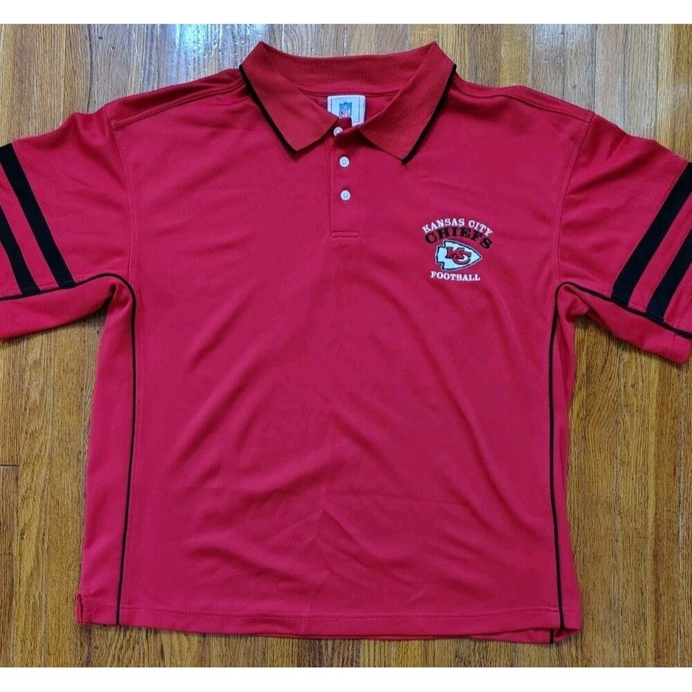 Kansas City Chiefs Polo Shirt Logo Red Short Sleeve Men XL Black stripes sleeves